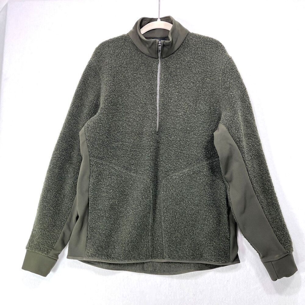 Lululemon Jacket Men L Green Wool Blend Tundra Trek Sherpa Fleece 1/4 Zip